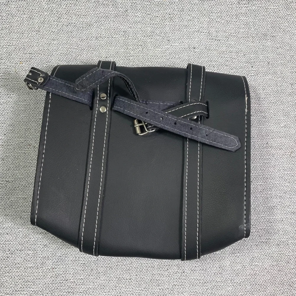 Universal Motorcycle Saddlebag Tool Bag Black Faux Leather Hard Shell Reinforced
